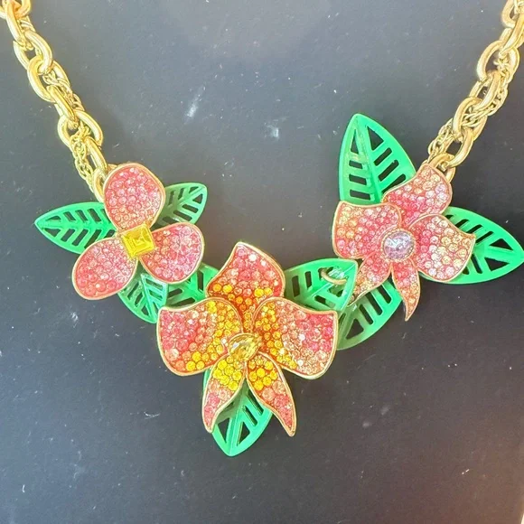 Betsey Johnson Gold-Tone Floral Necklace with Pink, Yellow and Green Accents - Picture 2 of 3